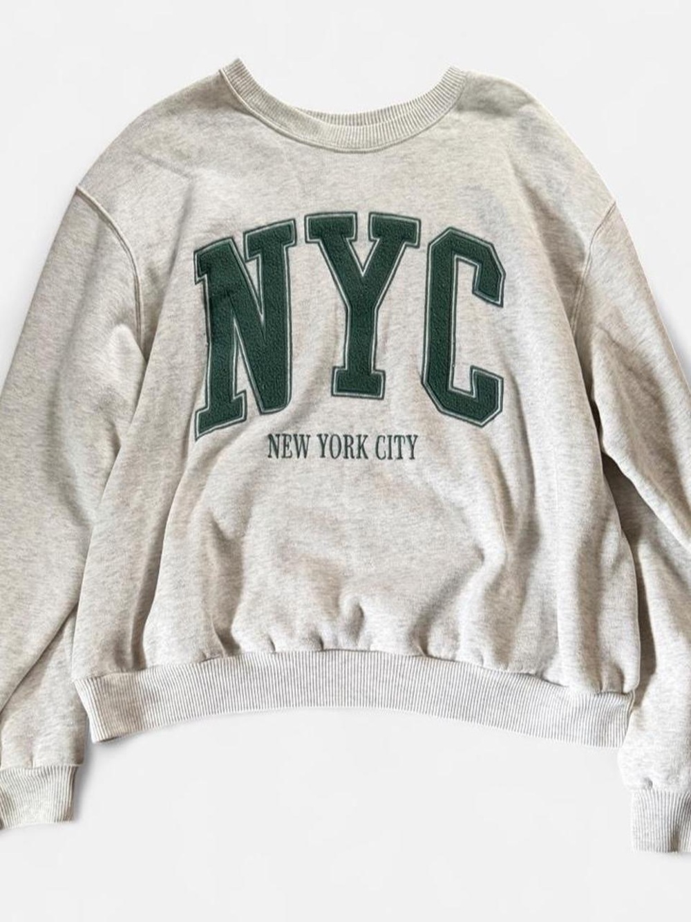 Hollister Light Gray Crewneck with Dark Green NYC Logo